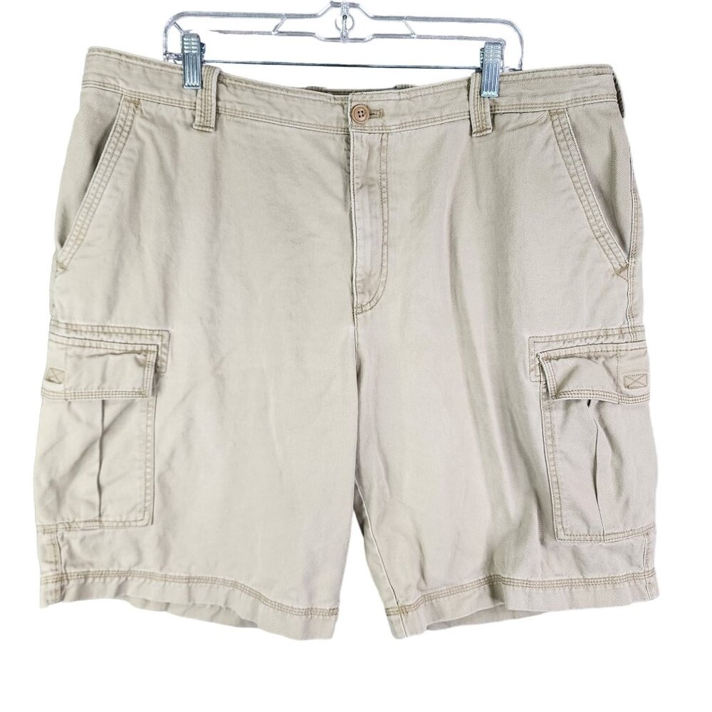 Men's Izod Khaki Beige Cargo Shorts 100% Cotton Casual Lightweight Size 40